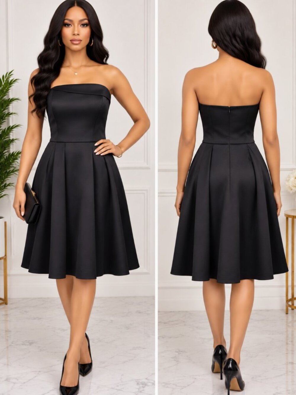 White House Black Market Women's Size 8 Black Strapless Fit Flare Cocktail Dress